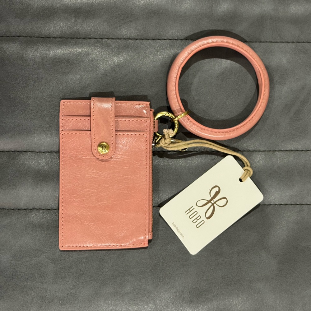 HOBO Pink Leather Wristlet Card Case with Bangle